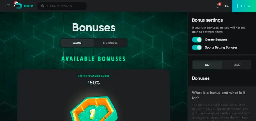 Drip Casino Bonus